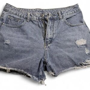 SHEIN Women Blue Denim Distressed Ripped Cutoff Jean Shorts Size 32